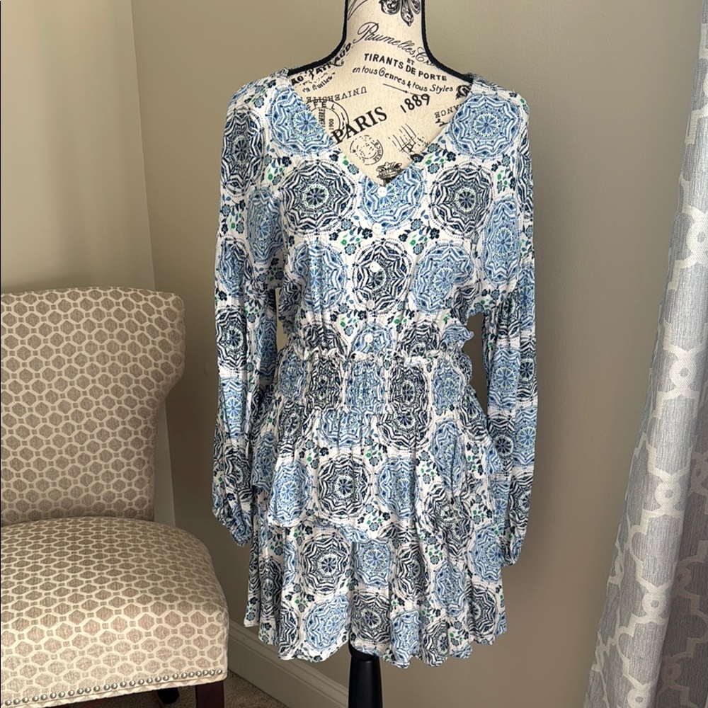 VICI  Floral Blue and White Mini Dress